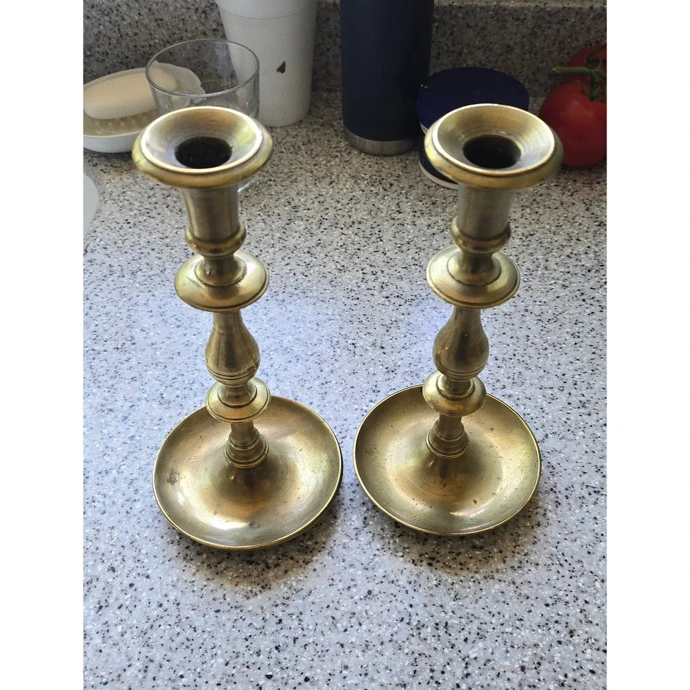 Vintage Brass Candlestick Holders Pair Classic Baluster Taper Candle Stands Gold